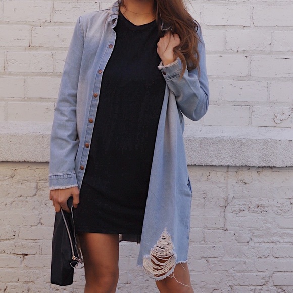 NWT Distressed long denim jacket - Picture 3 of 11